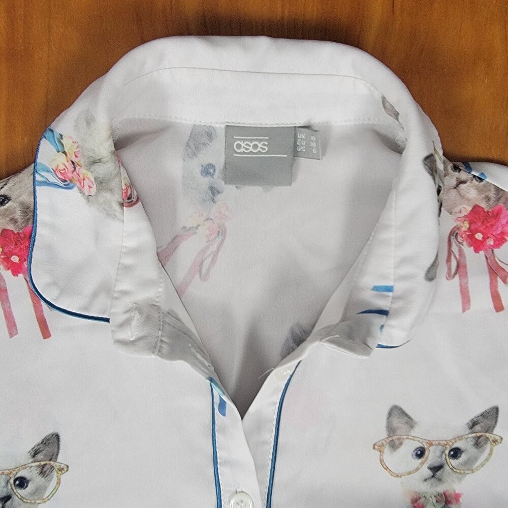 ASOS Vintage Retro Long Sleeve Button Down Kitten Blouse - 6 - Picture 4 of 9